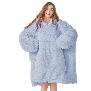 Inverno Longo Flanela De Pelúcia Velo Céu Azul Sólido Impresso Mulheres Pijama TV Wearable <span class=keywords><strong>Hoodie</strong></span> Cobertores para Uso Doméstico - Product Image 5