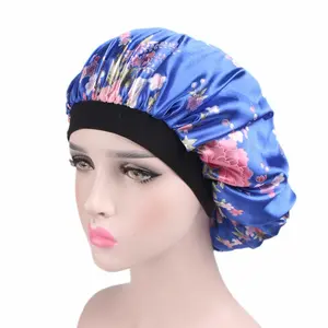 Woman Large Size Hair Bonnet Floral Sleeping Caps Single Layer Satin Bonnets with Small Band