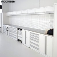 Système d'armoires à outils ROCKBEN pour atelier et garage, coffre à outils combiné, système d'établi, système de rangement d'outils industriel robuste