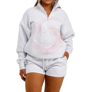 Custom Casual Summer Zipper <b>Tracksuits</b> 2 Piece Sweatshirt With Short Set Women Cotton <b>Tracksuit</b> With Shorts Set For Women OEM - Product Image 1