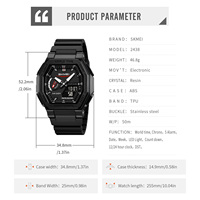 SKMEI 2438 Montre de sport multifonctionnelle pour l'extérieur, montre analogique-numérique, double affichage, 5 alarmes, chronomètre, 5 ATM, unisexe