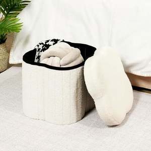 Otomana Plegable con Almacenamiento, Reposapiés en Forma de Flor, Caja de Almacenamiento de Terciopelo Plegable - Product Image 6