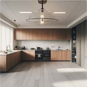 Projet de villas africaines, armoire de cuisine en MDF en forme de L, couleur bois semi-brillante de qualité supérieure, avec évier et robinet - Product Image 6