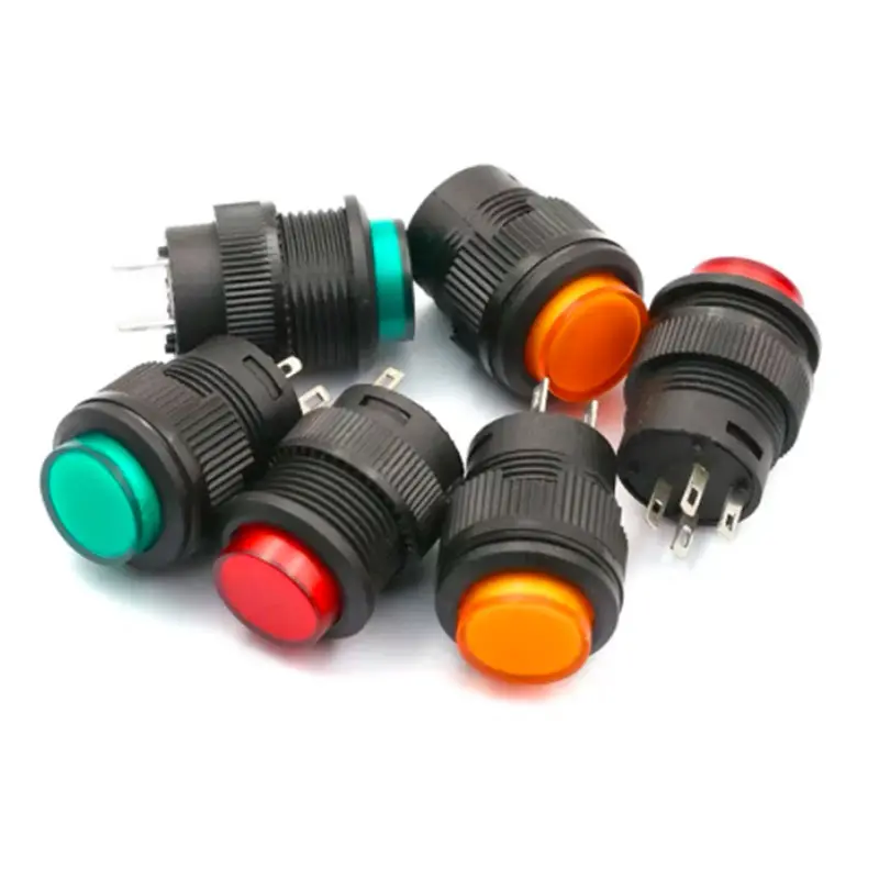 Interruptor de pulsador redondo con lámpara, R16-503AD LED, rojo, blanco, azul, verde, amarillo, led, bloqueo automático (sin bloqueo automático), 16MM