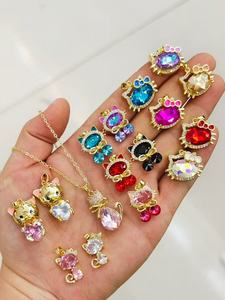 Liontin Kucing Kecil Berlapis Emas <span class=keywords><strong>Custom</strong></span> dengan Batu CZ, Aksesoris Hewan Kartun untuk Kalung, Grosir Perhiasan - Product Image 3