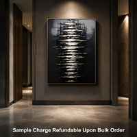 Décoration d'intérieur, œuvre d'art abstraite dorée et noire faite à la main, peinture en plâtre Wabi Sabi, art mural moderne texturé 3D sur toile