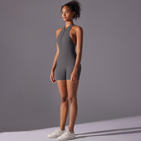 Nude Perzik Hip Sexy Yoga Jumpsuit Sneldrogende Fitness Rits Heup Fold Sport Bodysuit Custom Logo Groothandel