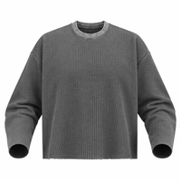 T-shirts Homme Personnalisés YHYSIS 340G en Maille Gaufrée Vintage Distressed, Manches Longues, Bords Bruts, pour Tenue Quotidienne