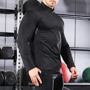 custom slim fit fitness men's polo clothes wholesale zip training wear gym long sleeve button down t shirts polo pour hommes