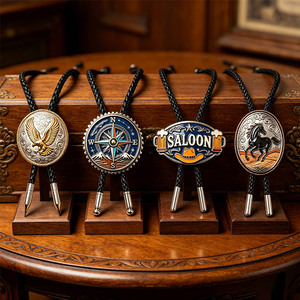 Corbatas Bolo Metálicas Personalizadas Estilo Vaquero Americano con Patrón Vintage de Águila, Caballo y Brújula, Accesorios de Cuello para Hombre - Product Image 4