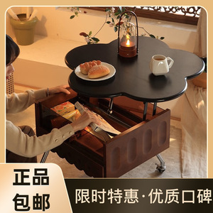 โต๊ะกาแฟไม้เนื้อแข็งสไตล์ฝรั่งเศสย้อนยุค รูปทรงไม่สมมาตร พร้อมลิ้นชักเก็บของ สำหรับห้องนั่งเล่น - Product Image 5