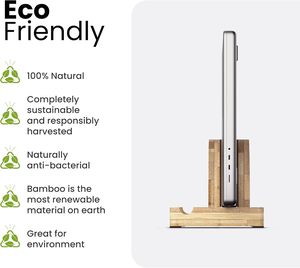 Supporto in bambù Slot singolo per Laptop per MacBook, <span class=keywords><strong>Dell</strong></span>, HP e altro | Organizzatore Desktop salvaspazio | Design ecologico e durevole - Product Image 6