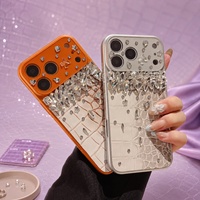 Étui de téléphone en cuir PU, motif crocodile, strass, antichoc pour iPhone