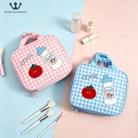 Sac de rangement pour maquillage portable transparent personnalisé avec logo pour femmes, grande capacité, sac de maquillage mignon