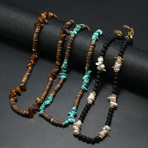 Hot Sale Mannen Natuursteen Zee Schelp Turquoise Clips Strand Ketting Handgemaakte Kokosnoot Kralen Surfen Kettingen