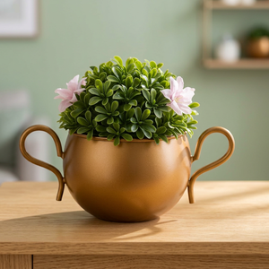 Creative Metal Flower <b>Pot</b> with Double Handles Modern Desktop Planter for Indoor <b>Succulents</b> - Product Image 4