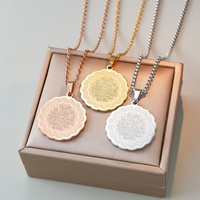 Collier de mode personnalisé religieux islamique musulman arabe Ayatul Kursi Allah Eid, pendentif en dentelle en acier inoxydable, bijoux pour femmes