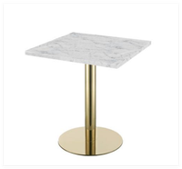 Table à manger carrée en marbre doré de luxe pour hôtel et restaurant moderne avec base en acier inoxydable