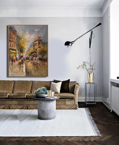 Estilo moderno Paisaje DE LA CIUDAD DE París Pintura <span class=keywords><strong>al</strong></span> óleo Vista de la calle con personas caminando en las bulliciosas calles parisinas Base de lienzo - Product Image 3