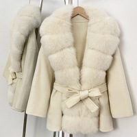 Vêtements pour femmes, automne et hiver, nouveau manteau en laine double face à col en fourrure de renard luxueux, à lacets