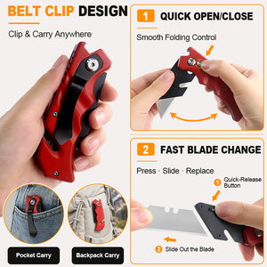 Couteau utilitaire pliant robuste YUEYANG avec lame SK5, manche en aluminium, coupe-boîte 3-en-1 avec dénudeur de fils, ouvre-bouteille et clip ceinture - Product Image 4