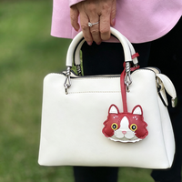 Porte-clés pendentif pour sac en cuir, motif tête de chat Ragdoll aux grandes oreilles et yeux mignons, visage de chaton en PU coloré Kawaii