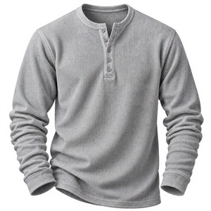 <b>Men's</b> White <b>Long</b> Sleeve Button Henley Hoodie Sweatshirt Knitted Cotton Casual Regular Fit Autumn Wear Waffle Anti-Wrinkle - Product Image 5