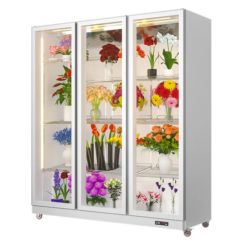 HUAER fresco mantendo exibição loja flor frigorífico floral 3 porta refrigerador