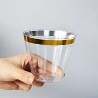 Verres à shot jetables en plastique écologique de 9 oz avec bordure or rose, anti-fuite, à paroi simple, pour fêtes, vin et boissons – Vente en gros