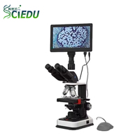 Microscopio Biológico Trinocular SCIEDU S300T-500A con Pantalla de 9 Pulgadas, Soporte USB, Luz LED, Pantalla Todo en Uno, para Agricultura