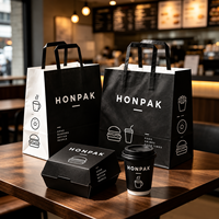 Emballages à emporter HONPAK noirs avec logo personnalisé, boîtes à hamburgers, sacs en papier avec poignée et gobelets pour boissons chaudes pour les dîners