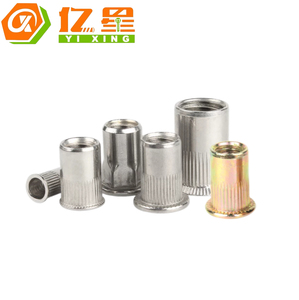 Écrous à riveter moletés à tête plate en acier inoxydable 304, norme DIN965, inserts filetés en acier au carbone, écrous à riveter aveugles à extrémité ouverte - Product Image 2