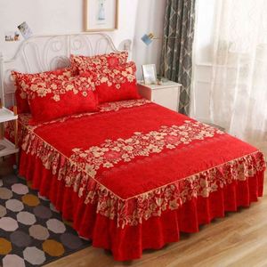 Double Layer Floral Printed 100% Polyester 100TC 30 Count Washable All-Season Bilateral <b>Bed</b> Skirt <b>Set</b> - Product Image 3