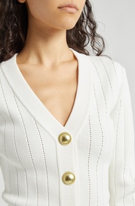 Cardigan tricoté de luxe personnalisé OEM ODM, mode féminine, tricots pour femmes, <span class=keywords><strong>pull</strong></span> à épaulettes, cardigans en tricot à boutons dorés pour femmes - Product Image 5