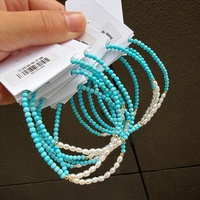 Natürliche Süßwasserperlen, kleine Perlen, blauer Türkis, Damenarmband, dünne Ringe, stapelbar, elastisches Kordelband, Geschenk, originelles Design