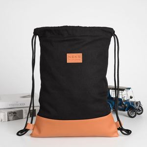 Sac à dos écologique à cordon de serrage en toile de coton décontracté avec base en tissu imitation bois pour le shopping, les voyages et la gym - Product Image 6