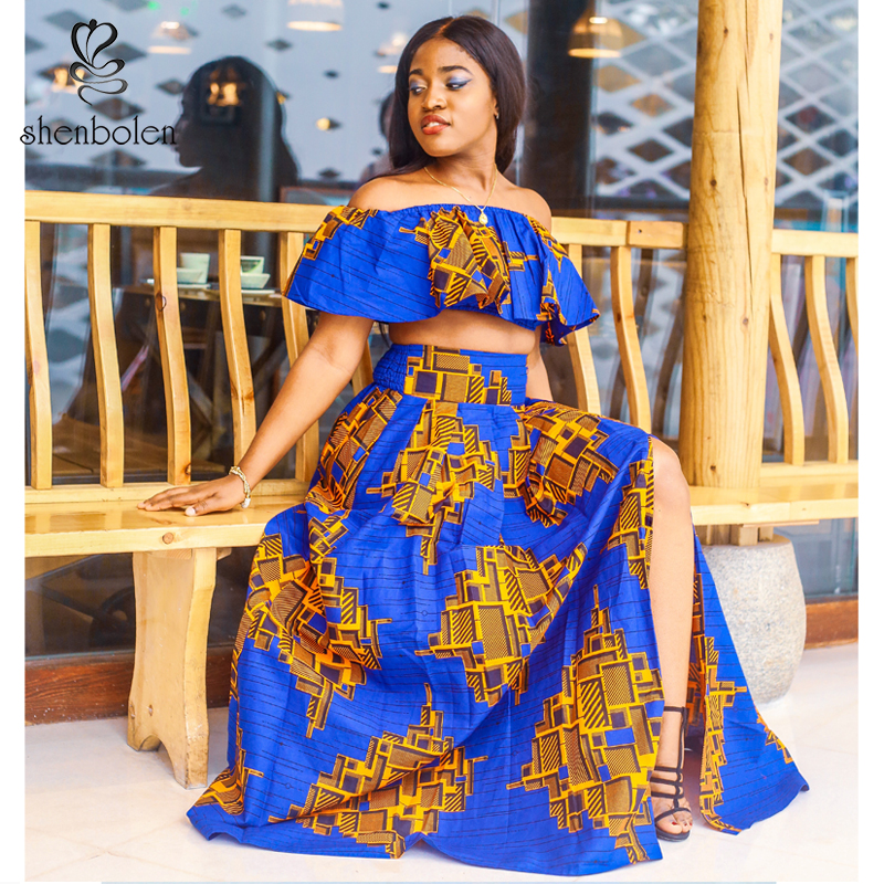 Wholesale Kitenge Maxi Dresses - Plus Size Off Shoulder Top Set, Breathable  Wax Print for Casual Summer Fashion for Women