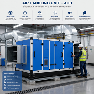 Unidad central de tratamiento de aire instalada en una sala de planta industrial moderna para intercambio y filtración de aire HVAC comercial (AHU) - Product Image 2