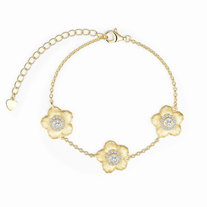 Bracelet en argent sterling 925 avec fleur en moissanite, fabrication italienne, pour filles, bijoux de luxe légers brossés pour femmes - Product Image 1