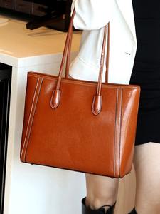 Sac fourre-tout en cuir ciré texturé, sac à main quotidien simple et polyvalent - Product Image 5