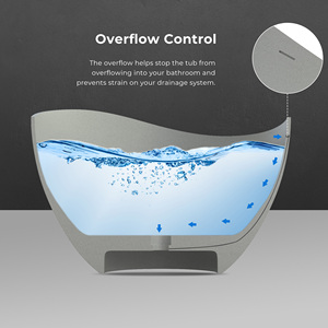 Bañera Portátil para Hotel, Bañera Moderna Ondulada de Superficie Sólida de 1.6M para Adultos, Bañera Independiente para Interiores en Gris Claro Granulado - Product Image 3