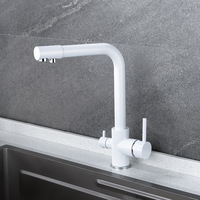 Robinet mélangeur de comptoir rotatif chaud/froid avec purificateur d'eau de luxe 3 voies pour cuisine, en laiton doré