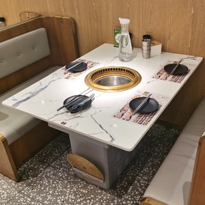 Tavolo da BBQ coreano commerciale Set tavolo da fuoco carbone Barbecue con sedia da tavolo in marmo per alberghi e ristoranti - Product Image 1