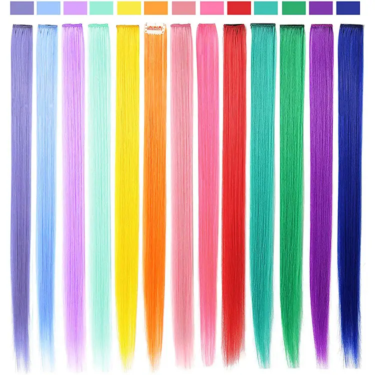 Clip colorata spessa 22 pollici nelle estensioni dei capelli colore dritto evidenzia pezzo di capelli Clip colorata sintetica su posticci