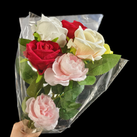 Sac d'emballage en plastique transparent en CPP trapézoïdal pour bouquet de fleurs fraîches, imprimé vert personnalisé, recyclable, haute qualité, Jufeng