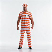 Costume de prisonnier rayé orange et blanc pour homme avec numéro imprimé, ensemble uniforme d'otage de prison pour adulte, tenue de cosplay avec chapeau assorti