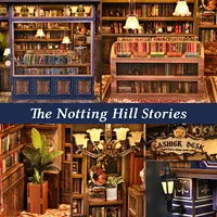 Kit de bricolage pour bibliothèque miniature de luxe Notting Hill avec éclairage LED, décoration intérieure, cadeau de Noël/anniversaire