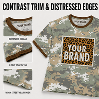 T-shirts Homme Col Rond Streetwear Personnalisés Camouflage Oversize avec Bordures Effilochées et Patch Brodé Léopard Usé – Fabricant
