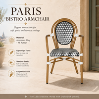 Fauteuil de bistrot français d'extérieur, structure en aluminium, chaise en rotin PE pour café et jardin