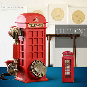 Cabine téléphonique rouge Bureau téléphonique <span class=keywords><strong>filaire</strong></span> Téléphone fixe <span class=keywords><strong>mural</strong></span>, cadran rotatif/bouton, avec sonneries réglables pour la maison - Product Image 2